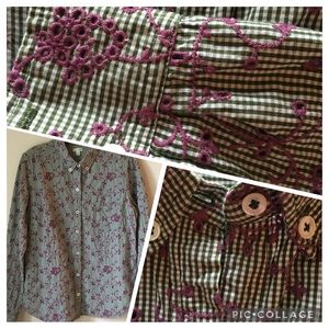 Odille Floral and Plaid Button Down Shirt